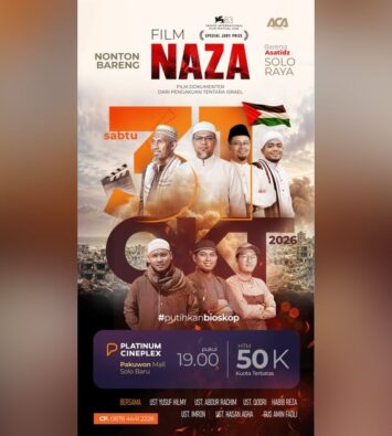 Poster nobar film NAZA bersama asatidz Solo Raya di Platinum Cineplex Pakuwon Mall Solo Baru, Sabtu 31 Oktober 2026.