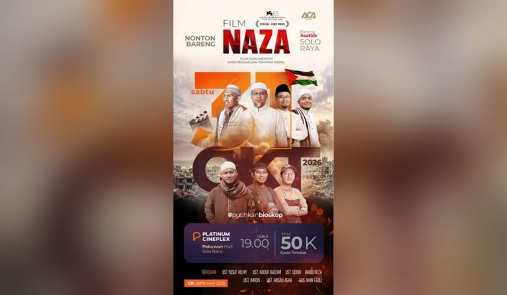 Poster nobar film NAZA bersama asatidz Solo Raya di Platinum Cineplex Pakuwon Mall Solo Baru, Sabtu 31 Oktober 2026.